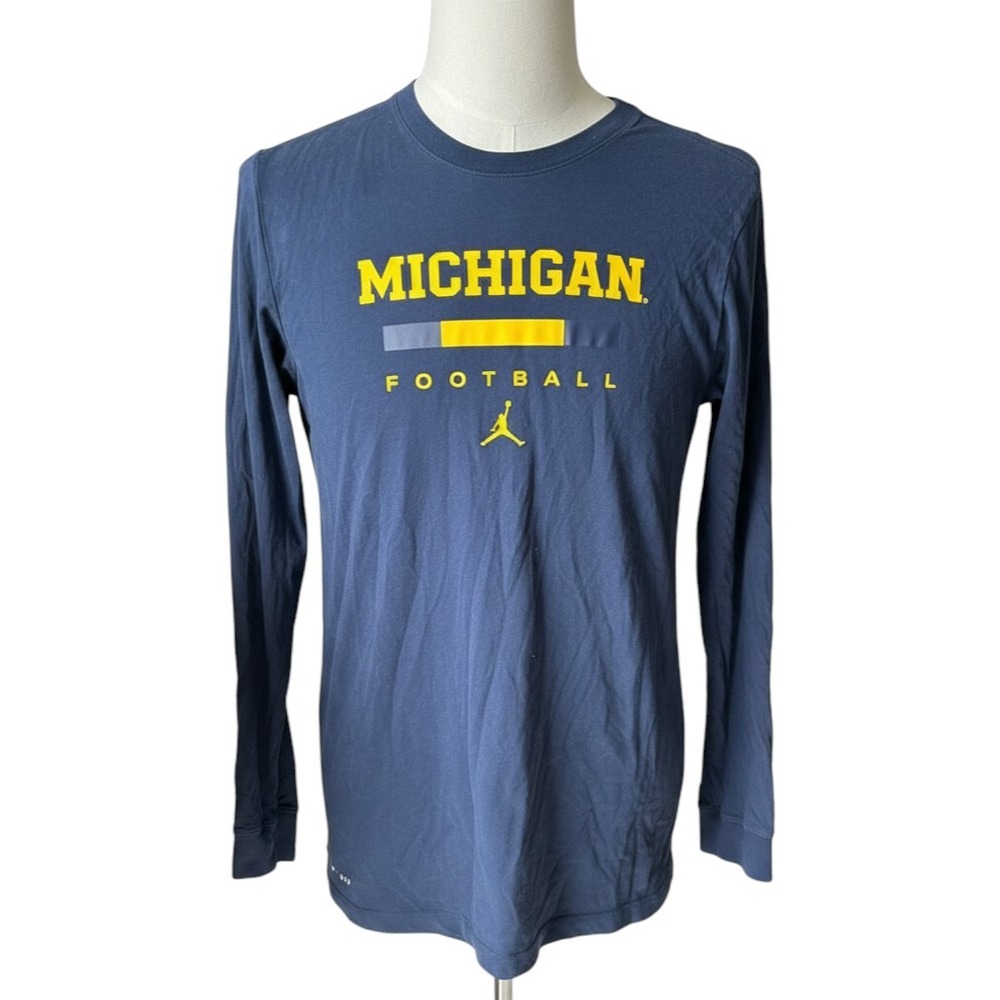 Jordan Brand Michigan Wolverines Football Long Sleeve Blue Shirt Mens Large